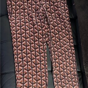 Designer Diane Von Furstenberg Red Black Geometric Print Silk Pants Size 6